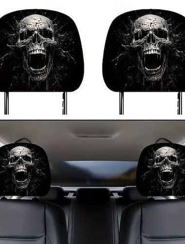  2 pièces effrayantes pour Halloween &Housses d'appui-tête de voiture de Noël - Convient à tous les véhicules Conception sans coussin de remplissage Installation facile - Décorations intérieures