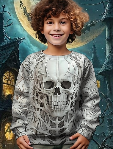 Хэллоуин Мальчики 3D Черепа Толстовка Длинный рукав Весна Осень Мода Классический Дети 4-12 лет Вырез под горло на открытом воздухе Повседневные Стандартный   Хэллоуин Мальчики 3D Черепа Толстовка Длинный рукав Весна Осень Мода Классический Дети 4-12 лет Вырез под горло на открытом воздухе Повседневные Стандартный