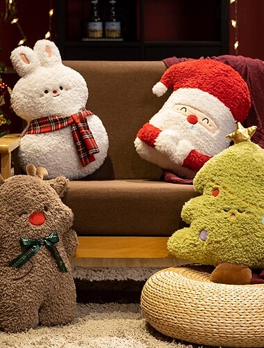  En stock, cojín de árbol de Navidad, decoración de muñeco de peluche de Papá Noel, cojín festivo para sofá, cojín para asiento de ventana festivo, decoración navideña para el hogar