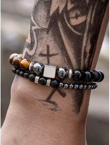  herrpärlarmband med natursten och hematitpärlor, justerbart armband i lager för vardagskläder, fester och presenter