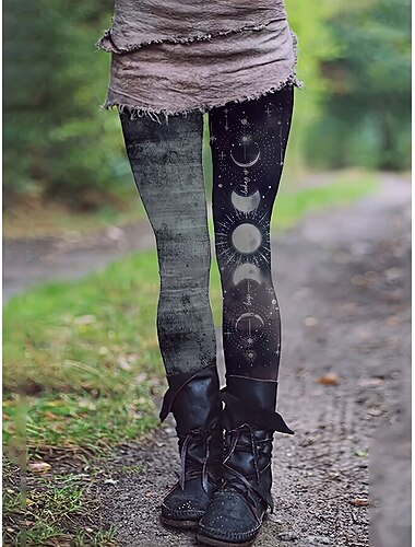  Naisten Housut Leggingsit Mukavat leggingsit Loma Vintage Katutyyli Täyspitkä Luonnollinen Kuvitettu Joustava vyötärö Painettu Mukava Ulkoilu Erittäin elastinen ulko- Loma Katuvaatteet Tumma harmaa