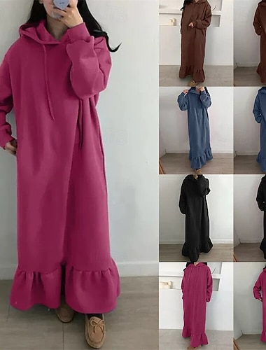  Γυναικεία Μακρύ Φόρεμα Μάξι Φόρεμα Καθημερινό φόρεμα Κομψό Μοντέρνα ΕΞΩΤΕΡΙΚΟΥ ΧΩΡΟΥ Καθημερινά Εξόδου Κανονικό Σκέτο Μακρυμάνικο Με Κουκούλα Μαύρο Ανθισμένο Ροζ Θαλασσί Καφέ Άνοιξη Φθινόπωρο