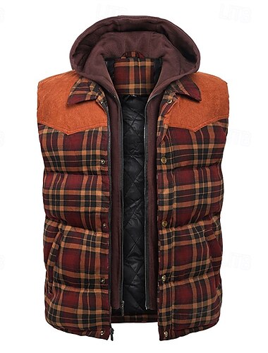  Herren Steppweste Weste Gilet Urlaub Täglich Date Mode Lässig Herbst Winter Tasche Polyester Warm Bequem Karomuster Reisverschluss Mit Kapuze Normale Passform Rote Grün Armeegrün Weste