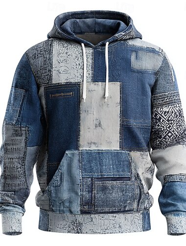  Pánské Geometrický Pléd Kapuce Mikina Módní Denní Dlouhý rukáv Tričkový Domů Streetwear Párty Vodní modrá Fialová Hnědá Trávová zelená Šňůrky Podzim Zima Návrhář S M L XL XXL XXXL