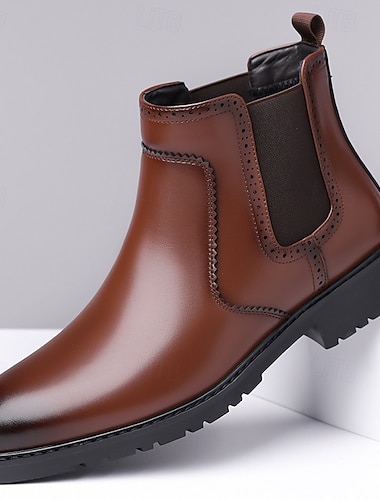  Homens Botas Retro Caminhada Vintage Diário Pele PU Confortável Botas Cano Médio Mocassim Castanho Escuro Preto Primavera Outono