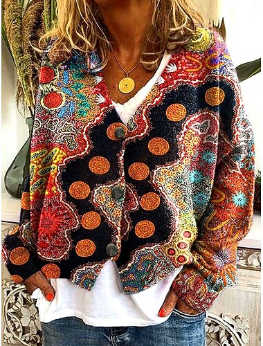  Women's Sweater Cardigan Elegant Vintage Fashion Floral Striped Argyle V Neck Pocket Knitted Print Long Sleeve Regular Tops Knit Outdoor Daily Weekend Red Brown Light Brown Fall Winter