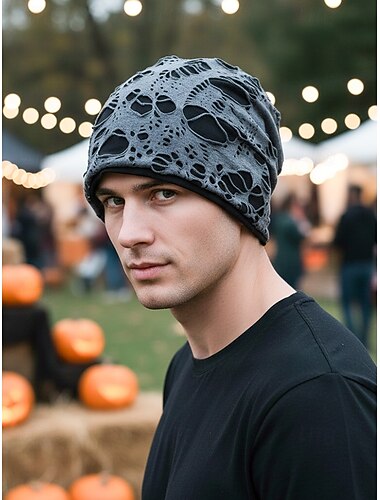  ユニセックスのハロウィン風ディストレストホールキャップ - ゴシック風のゆったりとしたスカルスタイルの帽子。男女兼用。パーティーやカジュアルウェアに。