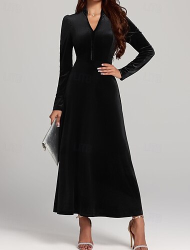  Dámské Midi šaty Černé šaty Volnočasové šaty Elegantní Módní Moderní Venkovní Denní Večerní oslava Běžný Bez vzoru Dlouhý rukáv Do V Černá Jaro Zima Podzim