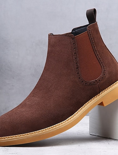  Botas Chelsea masculinas de camurça marrom com painéis laterais elásticos – botas de cano curto estilosas para uso casual, casual elegante e no escritório