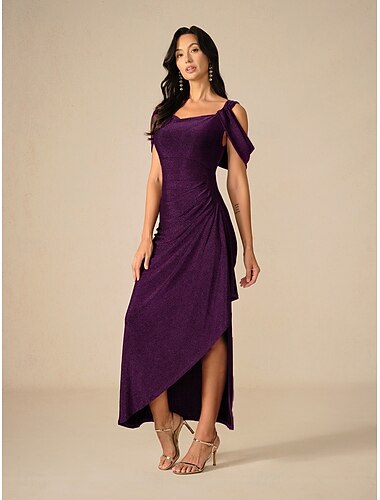  Per donna Abito Lungo Maxi Abito Vestito da Festa Attillato Elegante Feste Compleanno Club Vestibilità regolare Semplice Senza Maniche Spalline Melanzana Estate