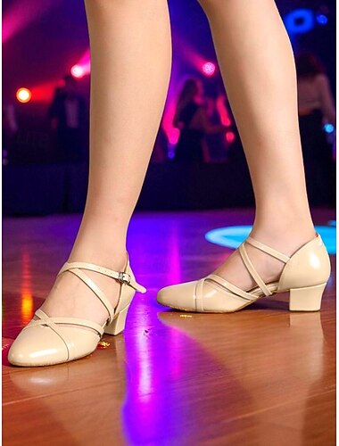 scarpe da ballo da sala beige da donna - scarpe da ballo latino e salsa con tacco basso e cinturino per esibizioni e feste