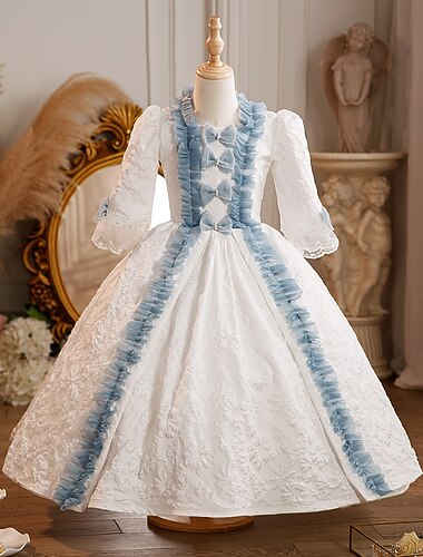  Rokoko Barock Viktorianisch Maxi Partykostüm Zubehör Glockenärmel Prinzessin Schleife Retro Ballkleid Spitzkragen Kostüm Mädchen königlich Weihnachten Halloween Karneval Maskerade Abschlussball