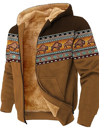  Per uomo Mimetico Cervo Pile Felpa con Cappuccio Giacca di pelle Felpa Classico Militare Da caccia Manica Lunga Girocollo All'aperto Campeggio Blu Marrone Grigio Con zip Autunno Inverno progettista S