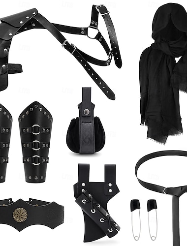  Retro vintage Middeleeuws Renaissance Wapens en Harnassen sjaal Accessoireset Krijger Viking Ranger Kostuum Voor heren Uniseks Viking Halloween Carnaval Prestatie LARP Ren Faire Volwassenen Riem Meer