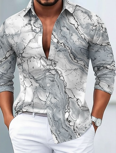  Per uomo Motivo Geometrico Marmo Arte liquida astratta Camicia Camicia in raso Camicia elegante Manica Lunga Vintage Retrò Vacanza Abbigliamento Quotidiano Estate Primavera Autunno Collo ripiegato