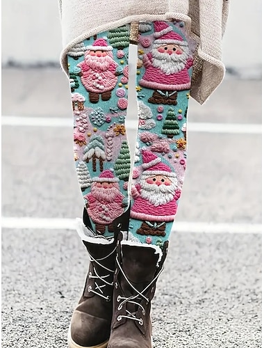  בגדי ריקוד נשים צ'ינו חותלות טייץ נעים חופשה יום יומי באורך מלא מותניים גבוהיםPantsחג המולד סנטה קלאוס מדפיס שמור על חום הגוף נוח סטרצ'י (נמתח) חופשה קזו'אל יומי פול קיץ אביב סתיו חורף גזרה צרה