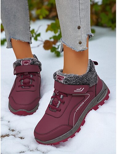  Warme, mit Fell gefütterte Damen-Sneaker, wasserdichte, rutschfeste Freizeit-Winterschuhe für den Außenbereich bei kaltem Wetter