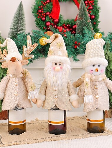  joulupukki nukke viinipullon kansi söpö punaviinipullo koristeellinen säkki loma pöytä juhla juhlava kodinsisustus joululahja tarvikkeet laukku