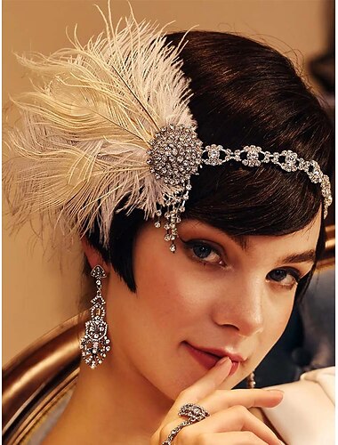  Dames hoofdband met veren en strass uit de jaren 20 - Gatsby flapper haaraccessoire voor ballroomdansen, cocktailparty's en evenementen met een vintage thema