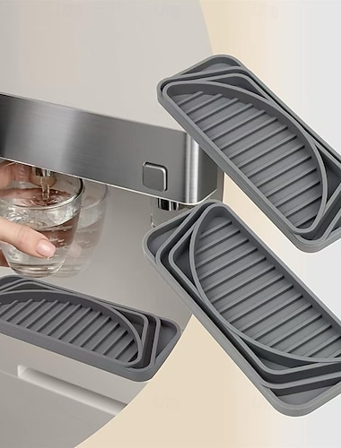  Silikon dryppbrett til kjøleskap, skjærbar vanndispenser dryppoppsamler, sølfri sklisikker dispenserpannebeskytter for boblebad/samsung/lg/ge kjøleskapstilbehør