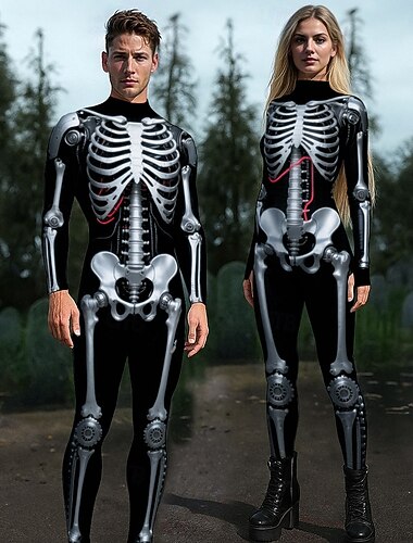  Totenkopf Halloween Bodysuits Halloween-Gruppen-Paarkostüme Ganzkörper-Catsuit Gruseliges Kostüm Kinder Erwachsene Herren Damen Jungen Halloween Karneval Leistung Party Einfache Halloween-Kostüme