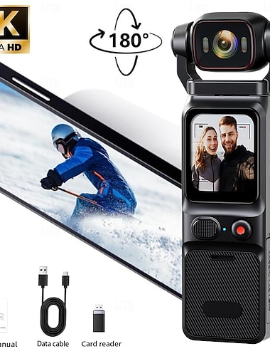  generieke 4k pocketcamera 48mp vlogcamera met 160 graden groothoeklens 180 graden draaibaar scherm 3,2 inch display gyrostabilisatie time-lapse slow motion opname