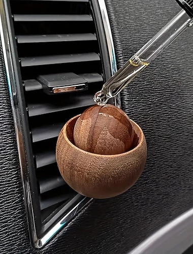  handgemaakte natuurlijke zwarte walnoot auto aroma diffuser - cirkelvormig ontwerp met zwarte handgreep batterijloos compatibel met autoventilatie en thuis etherische olie diffusers