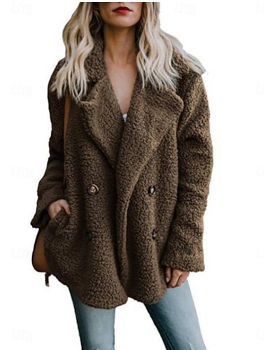  Damen Teddymantel Bequem Atmungsaktiv Knöpfe Lässig Einfach Urlaub Straße Lässig Alltagskleidung Doppelreihig Regulär Umlegekragen Normale Passform Langarm Oberbekleidung Weiß Rote Dunkelgrau