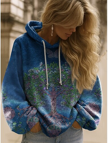  Női Pulóver Hoodie pulóver Virágos Grafika Elegáns Meleg Aktív Hosszú ujj Kapucni Normál felsők Utca Hétköznapi Sport Kollázs Nyomtatott Rubin Medence Bíbor Fukszia Lóhere Tavasz Ősz Tél