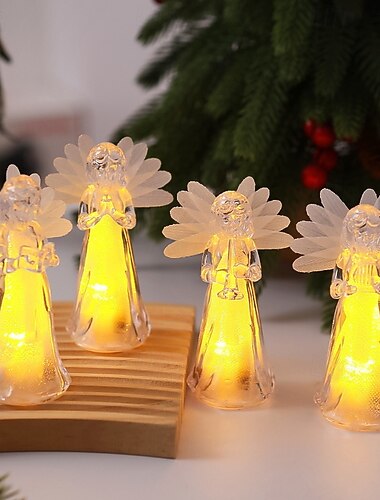  1 tira de luz LED de 11,5 x 4,3 cm para Navidad y Halloween, luz de adorno de ángel de cristal de imitación acrílico electrónico, luz de noche para comedor de dormitorio interior y exterior, LR41 x 3