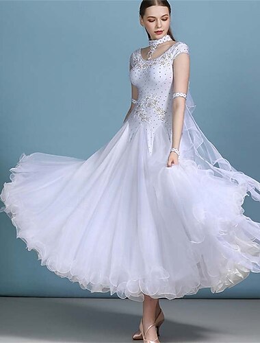  šaty na společenské tance s krystaly / kamínky pro dámské vystoupení s dlouhým rukávem, spandex, polyester