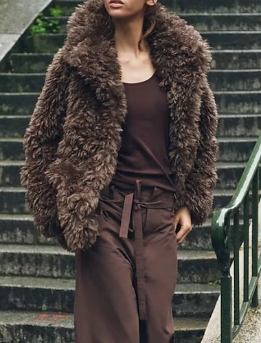 نسائي معطف تيدي معطف من الفرو الصناعي الدفء مريح الفراء والجلود كاجوال سهل عطلة شارع فضفاض مناسب للخارج عادية طوي عادي كم طويل ملابس خارجية بني الخريف الشتاء   نسائي معطف تيدي معطف من الفرو الصناعي الدفء مريح الفراء والجلود كاجوال سهل عطلة شارع فضفاض مناسب للخارج عادية طوي عادي كم طويل ملابس خارجية بني الخريف الشتاء