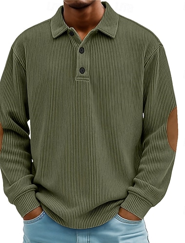  Homme Polo Chemise en velours côtelé Occasionnel Sports Revers manche longue Mode Basique Bloc de Couleur Patchwork Boutons Printemps Automne Automne & Hiver Coupe régulière Noir Bleu Vert Kaki Gris