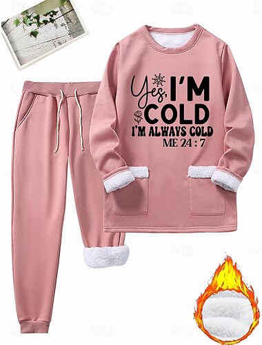  Per donna Caldo Quotidiano Set da due pezzi Tuta Set di Pantaloni Manica Lunga Girocollo Grafico Lettera Coulisse Stampato Casuale Quotidiano Nero Rosa Blu Autunno Vestibilità regolare