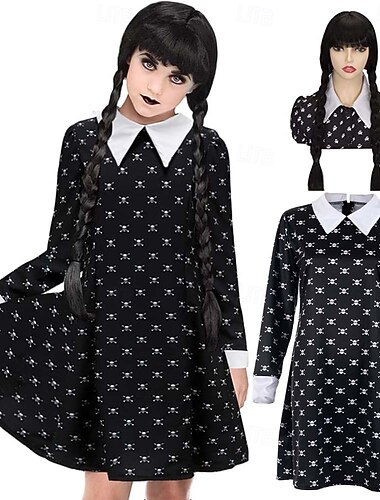  Gothic-Horror Dunkle Wissenschaft Kleid Cosplay Perücken Gotisch Film Cosplay for Mädchen Kinder Halloween Karneval Maskerade