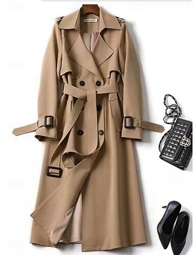  Per donna Trench Confortevole Traspirante Bottoni Con cintura Casual Semplice Vacanza Streetwear Casuale Abbigliamento quotidiano Monopetto Lungo Collo ripiegato Vestibilità regolare Manica Lunga