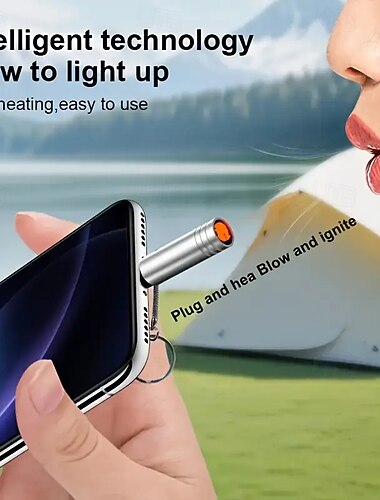  Удобная аварийная зажигалка с портом USB-C - изготовлена из алюминиевого сплава, не требует батареек, просто включите режим OTG на вашем телефоне - автоматически отключается через 8 секунд для