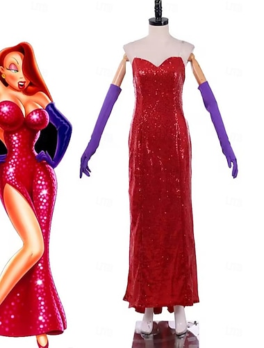  ¿Quién engañó a Roger Rabbit? Jessica Rabbit Vestidos Película de aventuras Disfraz Sexy Cosplay de película for Mujer Adulto Víspera de Todos los Santos Carnaval Día Mundial del Libro Rendimiento