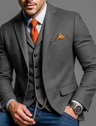  Herren Blazer Formell Geschäft Hochzeitsfeier Elegant Mode Winter Frühling & Herbst Wolle Polyester Einfach Tasche Lässig / Alltäglich Einreihig Blazer Schwarz Burgunderrot Marineblau Grau