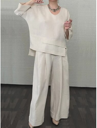  Per donna Moda Streetwear Set di Pantaloni Bolero Top Manica 3/4 Scollo a V Tinta unica All'aperto Lavoro Casuale Nero Bianco Rosa Primavera Vestibilità comoda
