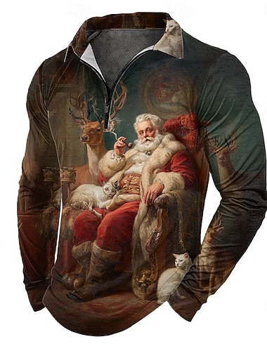 Новогодняя тематика Муж. Дед Мороз Рубашки-поло на молнии Длинный рукав Футболки поло Лацкан На каждый день на открытом воздухе На каждый день Фестивальный наряд 3D печать Весна Осень Зима   Новогодняя тематика Муж. Дед Мороз Рубашки-поло на молнии Длинный рукав Футболки поло Лацкан На каждый день на открытом воздухе На каждый день Фестивальный наряд 3D печать Весна Осень Зима