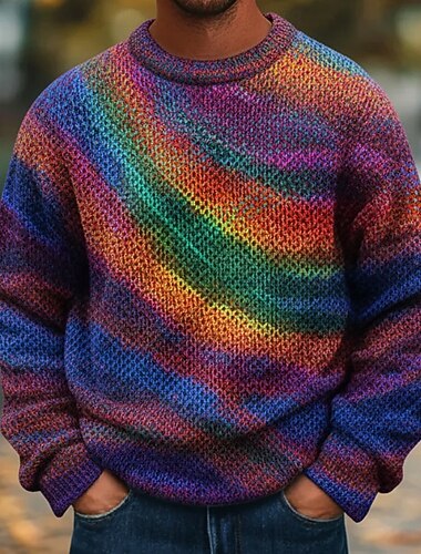  Herr Färgglad Färgblock Abstrakt Pullover tröja Stickat Rund halsringning Ledigt Semester Gata Dagligen 3D-utskrift Stickat Håller värmen Långärmad Höst Vinter Flerfärgad a Flerfärgad B. Multi Color
