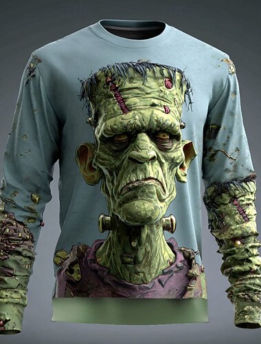  Halloween Pánské Zombie 3D Mikina Punk Večírek Tričkový Dovolená Vodní modrá Fialová Výstřih ke krku 3D Celý rok Návrhář