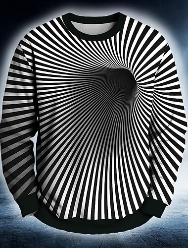  Miesten Geometrinen 3D Print Visuaalinen petos College Vapaa-aika Pitkähihainen Tiukka pyöreä kaula-aukko Loma Juhla Lahja Musta Sininen Apila Ruusun punainen Crewneck 3D Kaikki vuodenajat