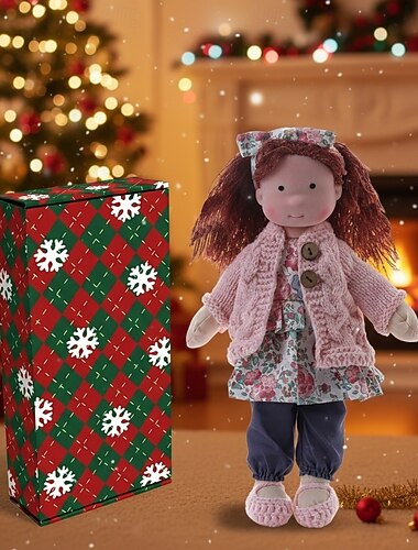  Håndlaget waldorfdukke til babyjente med koselige klær - 11,8 tommers myk plysjdukke med gaveeske for småbarn, ideell julegave til jenter og barn