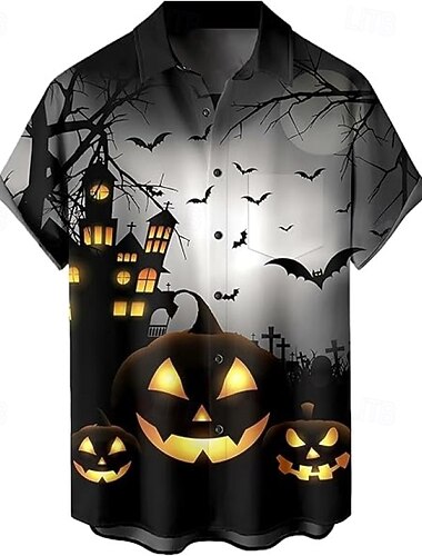  Halloween Pumpa Hawaii skjortor Aloha skjorta Skjorta med knappar Mönster Till Herr Vuxna Halloween Karnival Maskerad 3D-utskrift Fest Halloween