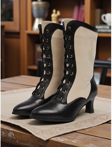  stivaletti stringati vintage edoardiani da donna del 1900 – scarpe con tacco bicolore in stile vittoriano per rievocazioni storiche, teatro e cosplay steampunk