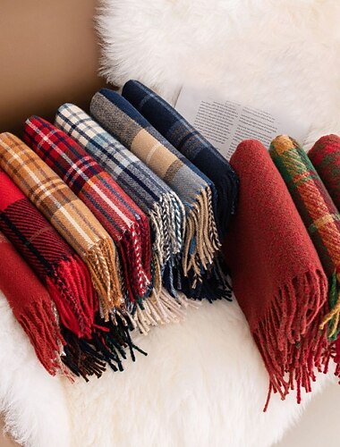  Per donna Sciarpa rettangolare Ad anello Streetwear Quotidiano Vino Rosso Blu Sciarpa Plaid
