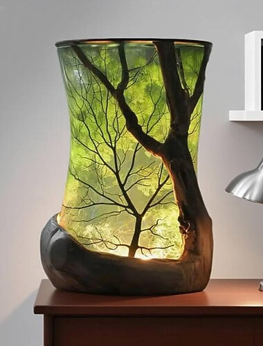  Lampe d'ambiance inspirée de la nature forestière, lampe de bureau d'ambiance forestière pour la lecture, pot lumineux LED en résine pour salon, chambre à coucher, décoration de bureau à domicile