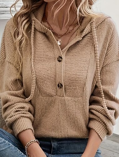  Per donna Felpa con cappuccio Semplice Casual Manica Lunga Con Cappuccio Top Regolari Streetwear Ferie Bottoni Nero Rosa scuro Marrone Grigio Azzurro Autunno Inverno